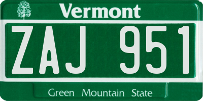 VT license plate ZAJ951