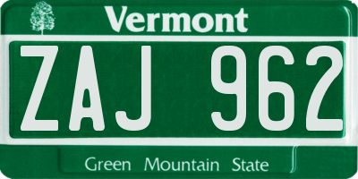 VT license plate ZAJ962