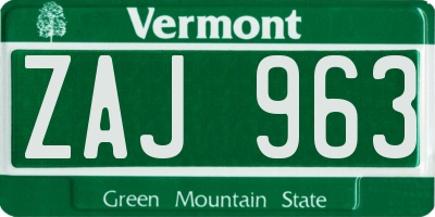 VT license plate ZAJ963