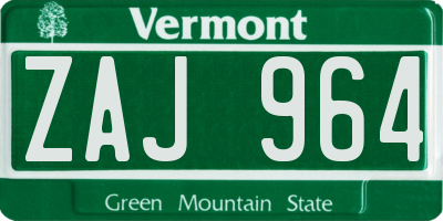 VT license plate ZAJ964