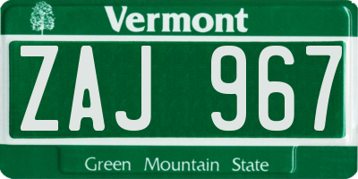 VT license plate ZAJ967