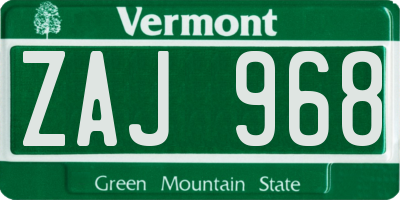 VT license plate ZAJ968