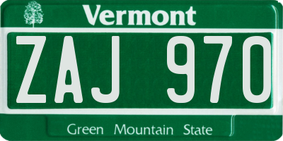 VT license plate ZAJ970