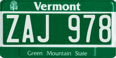 VT license plate ZAJ978