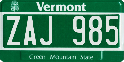 VT license plate ZAJ985