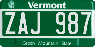 VT license plate ZAJ987