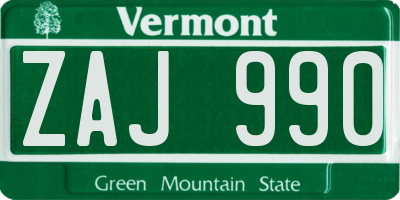 VT license plate ZAJ990