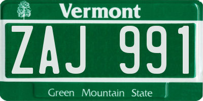 VT license plate ZAJ991