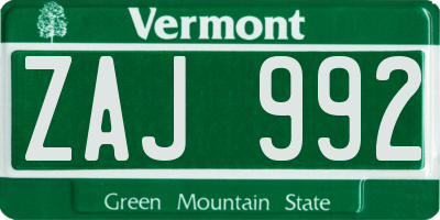 VT license plate ZAJ992