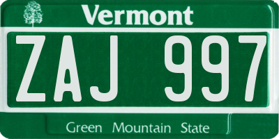VT license plate ZAJ997
