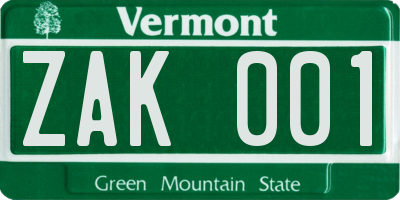 VT license plate ZAK001