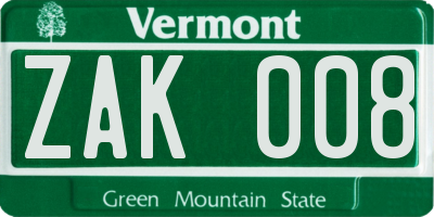VT license plate ZAK008