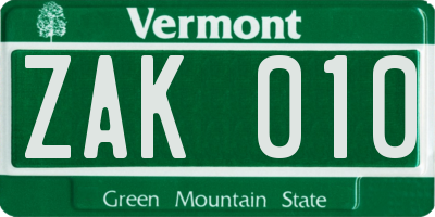VT license plate ZAK010