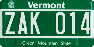 VT license plate ZAK014