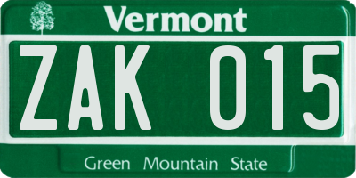 VT license plate ZAK015