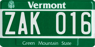 VT license plate ZAK016
