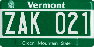 VT license plate ZAK021