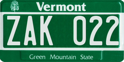 VT license plate ZAK022