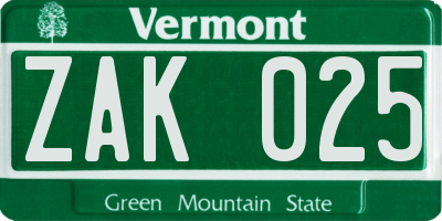 VT license plate ZAK025
