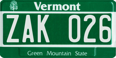 VT license plate ZAK026