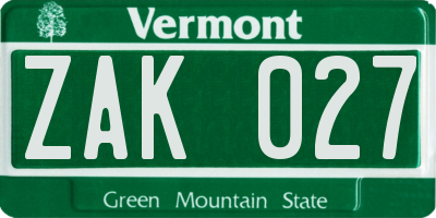 VT license plate ZAK027