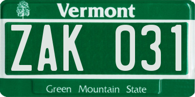 VT license plate ZAK031