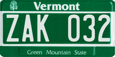 VT license plate ZAK032