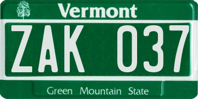 VT license plate ZAK037