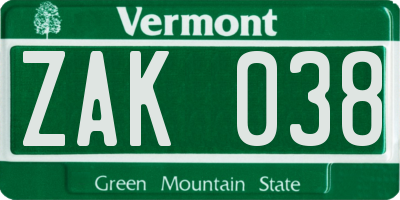 VT license plate ZAK038