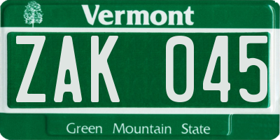 VT license plate ZAK045