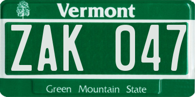 VT license plate ZAK047