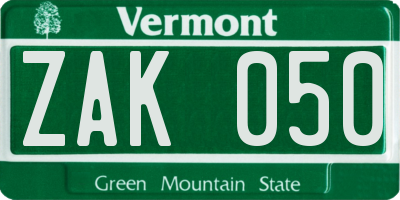 VT license plate ZAK050