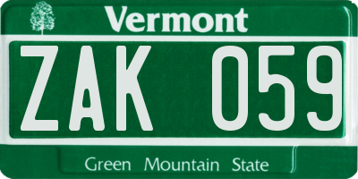 VT license plate ZAK059
