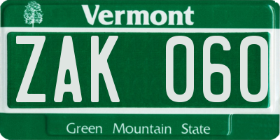 VT license plate ZAK060