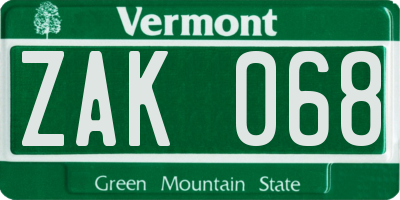 VT license plate ZAK068