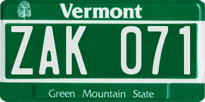 VT license plate ZAK071