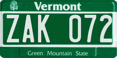 VT license plate ZAK072