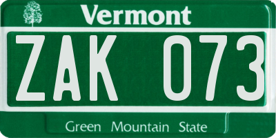 VT license plate ZAK073