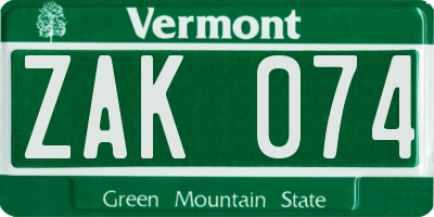 VT license plate ZAK074