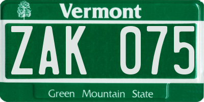 VT license plate ZAK075