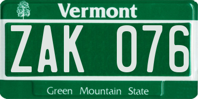 VT license plate ZAK076