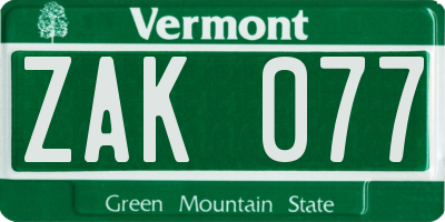 VT license plate ZAK077