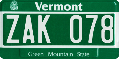 VT license plate ZAK078