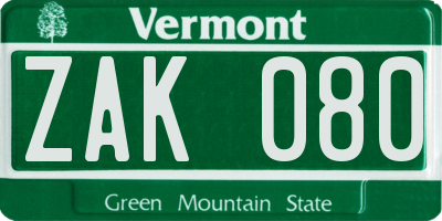 VT license plate ZAK080