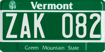 VT license plate ZAK082