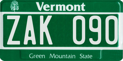 VT license plate ZAK090