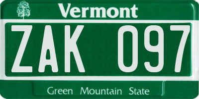 VT license plate ZAK097