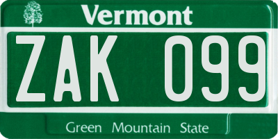 VT license plate ZAK099