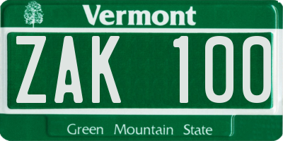 VT license plate ZAK100