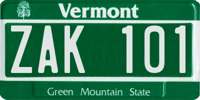VT license plate ZAK101